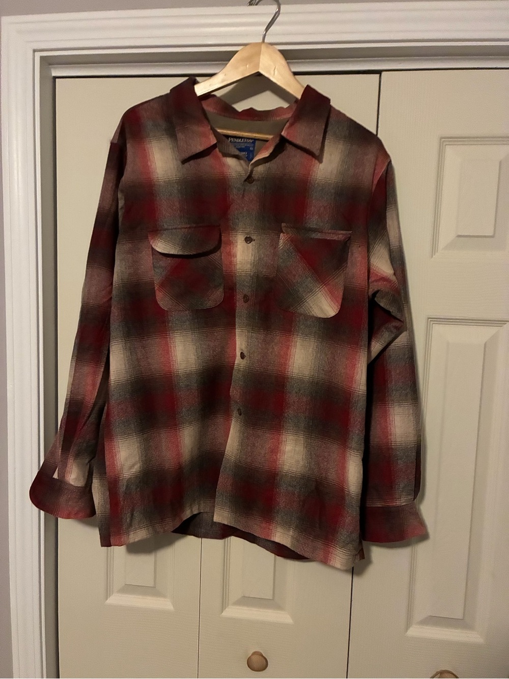 Pendleton Men's Burgundy and Cream Plaid Flannel Button-Down Shirt